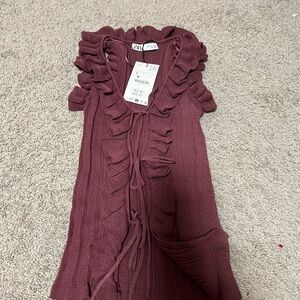 Zara Burgundy Ruffled Knit Top
